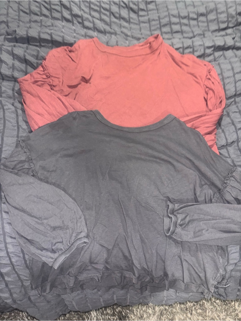 aerie Long Sleeve Ruffle Hem Tees - Rosie Pink & Charcoal